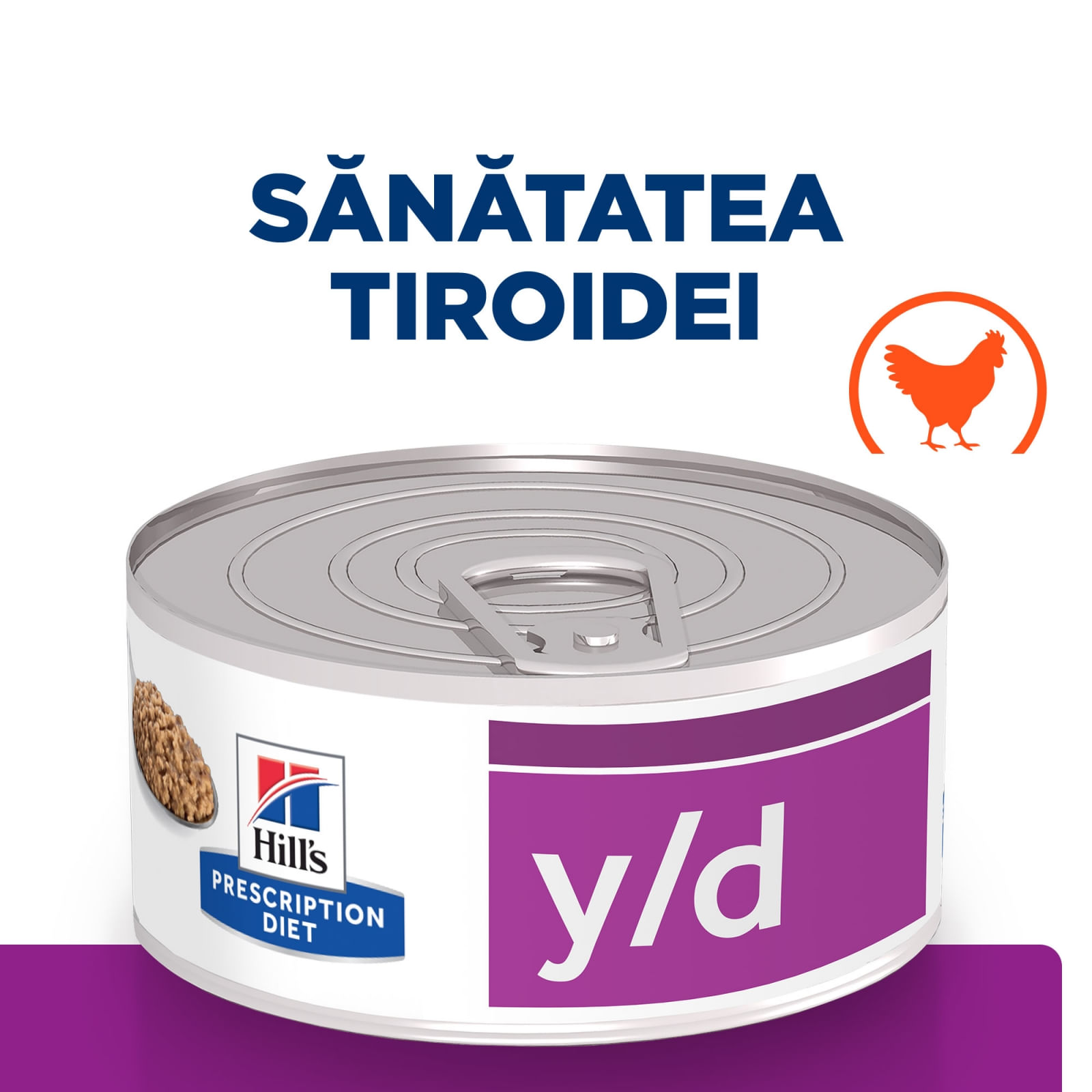 HILL&#039;S Prescription Diet y/d Thyroid Care, Pui, dietă veterinară pisici, conservă hrană umedă, metabolism ( obezitate si diabet), 156g