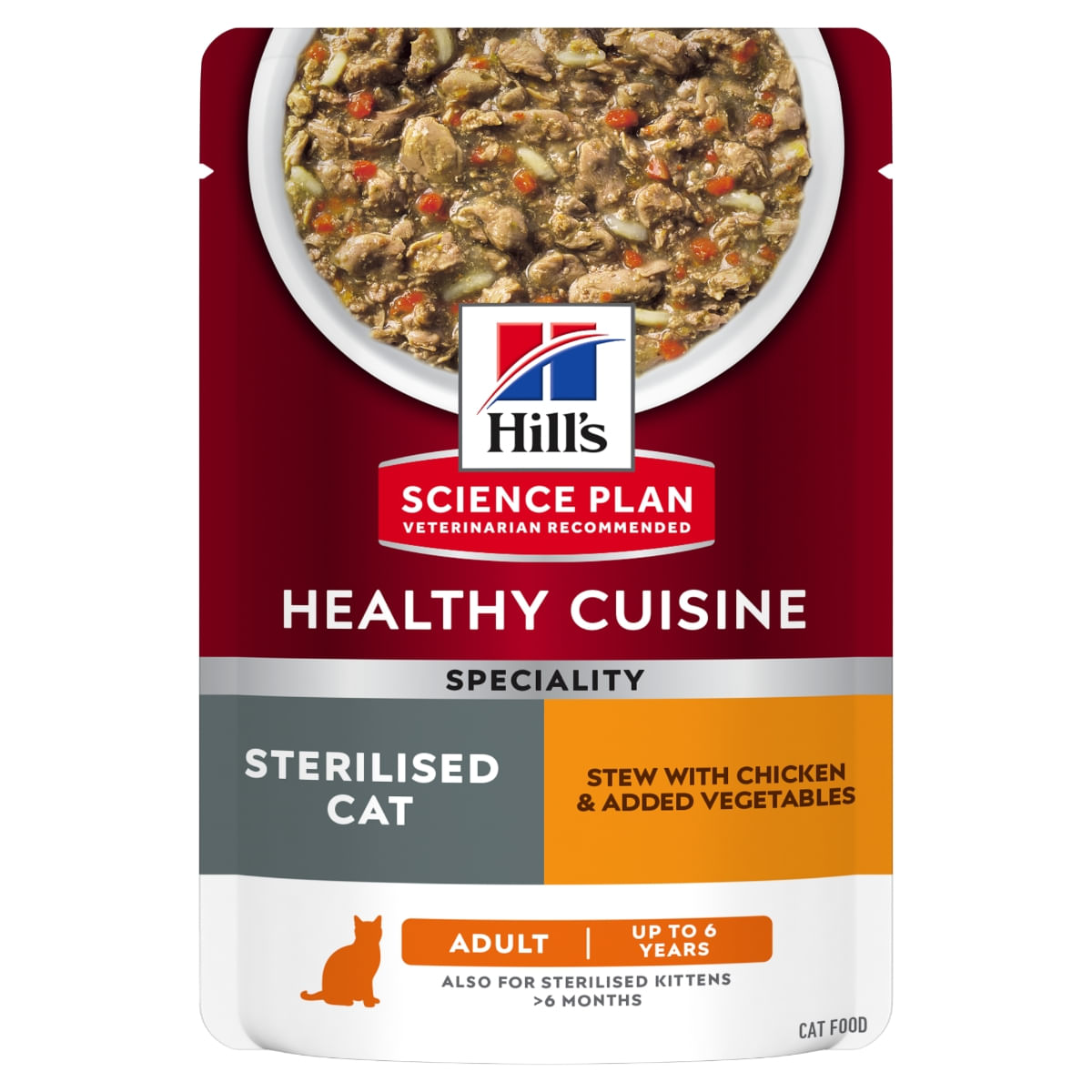 HILL\'S Science Plan Healthy Cuisine Sterilised, Pui și Tocană de Legume, plic hrană umedă pisici sterilizate, 80g HILL\'S Science Plan Healthy Cuisine Sterilised, Pui și Tocană de Legume, plic hrană umedă pisici sterilizate, bax, 80g x 12buc