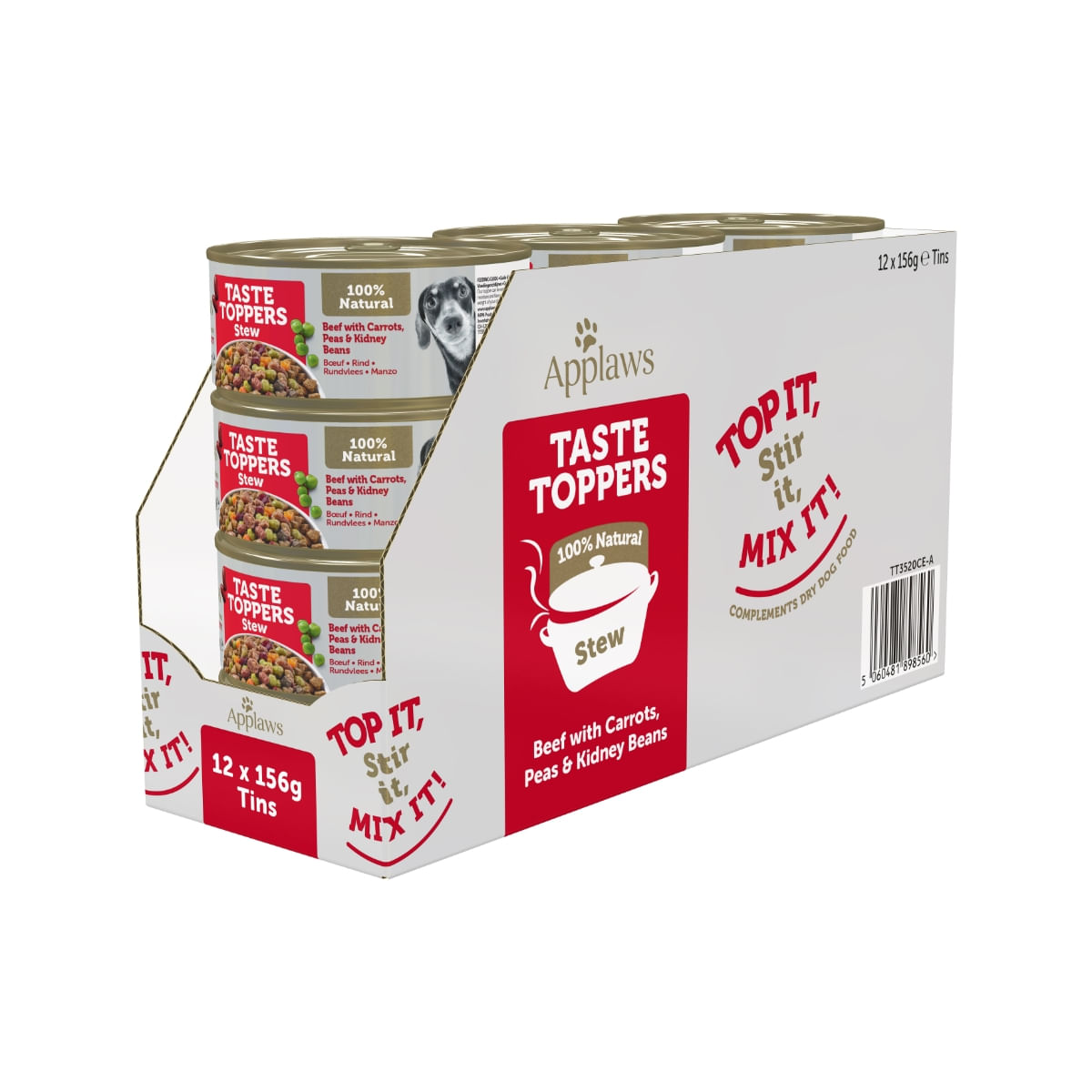 APPLAWS Taste Toppers Tocăniță, XS-XL, Vită și Legume, conservă hrană umedă monoproteică fără cereale câini, (în sos), 156g - 1 | YEO