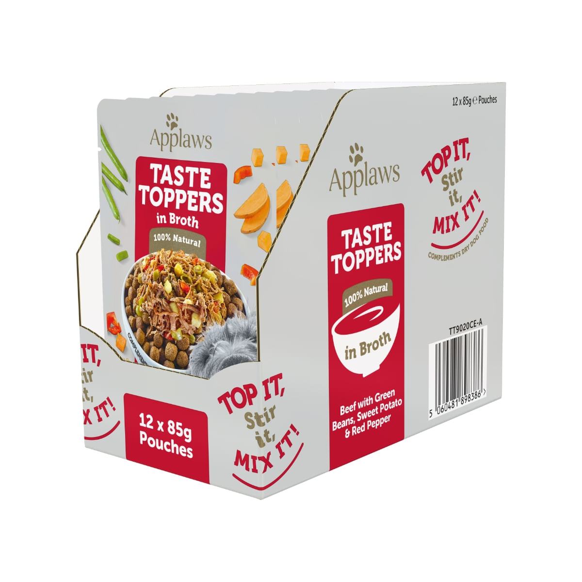 APPLAWS Taste Toppers, XS-XL, Vită și Legume, plic hrană umedă monoproteică fără cereale câini, (în supă), 85g - 1 | YEO