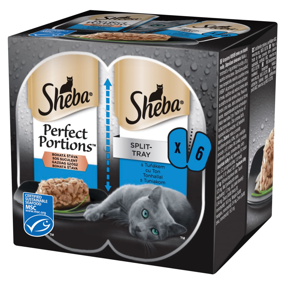 SHEBA Perfect Portions, Ton, tăviță hrană umedă pisici, (în sos), multipack, 37.5g x 6buc