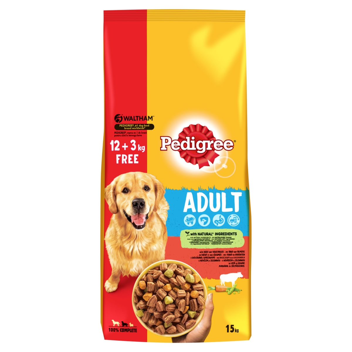 PEDIGREE, S-M, Vită și Legume, hrană uscată câini, 12+3kg GRATUIT - 2 | YEO