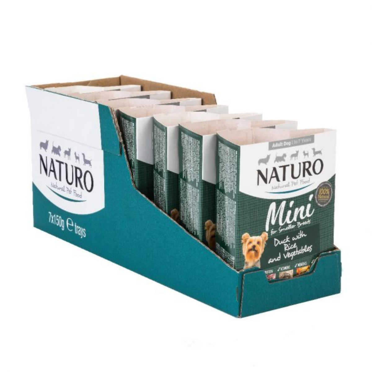 NATURO Low Grain, XS-S, Rață și Legume, tăviță hrană umedă conținut redus cereale câini, (în aspic), 150g - 1 | YEO