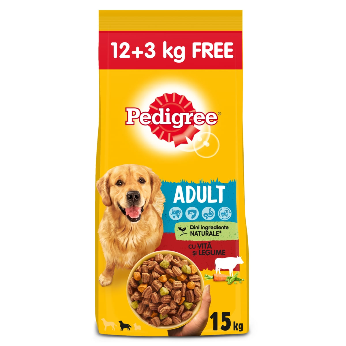 PEDIGREE, S-M, Vită și Legume, hrană uscată câini, 12+3kg GRATUIT - 3 | YEO