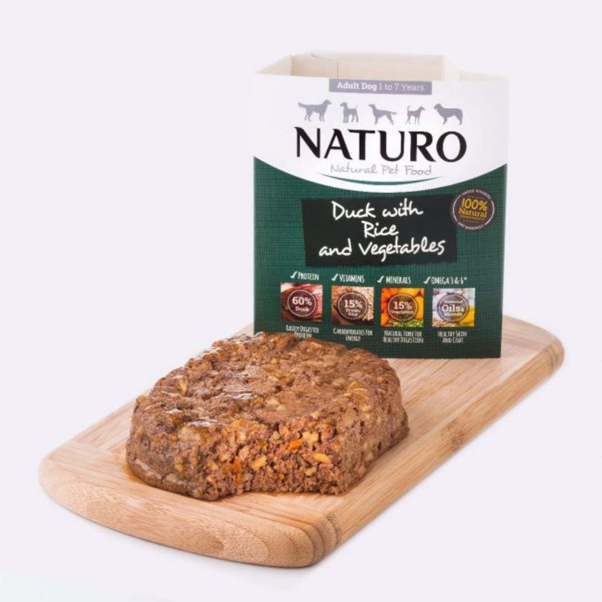 NATURO Low Grain, XS-L, Rață și Legume, tăviță hrană umedă conținut redus cereale câini, (în aspic), 400g