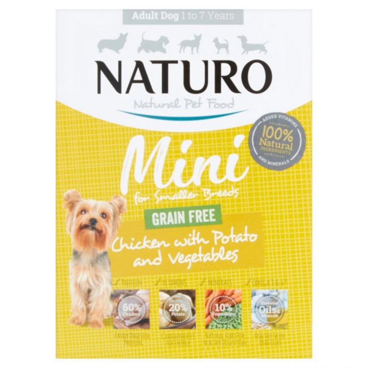 NATURO Grain Free, XS-S, Pui și Legume, tăviță hrană umedă fără cereale câini, (în aspic), 150g - 1 | YEO