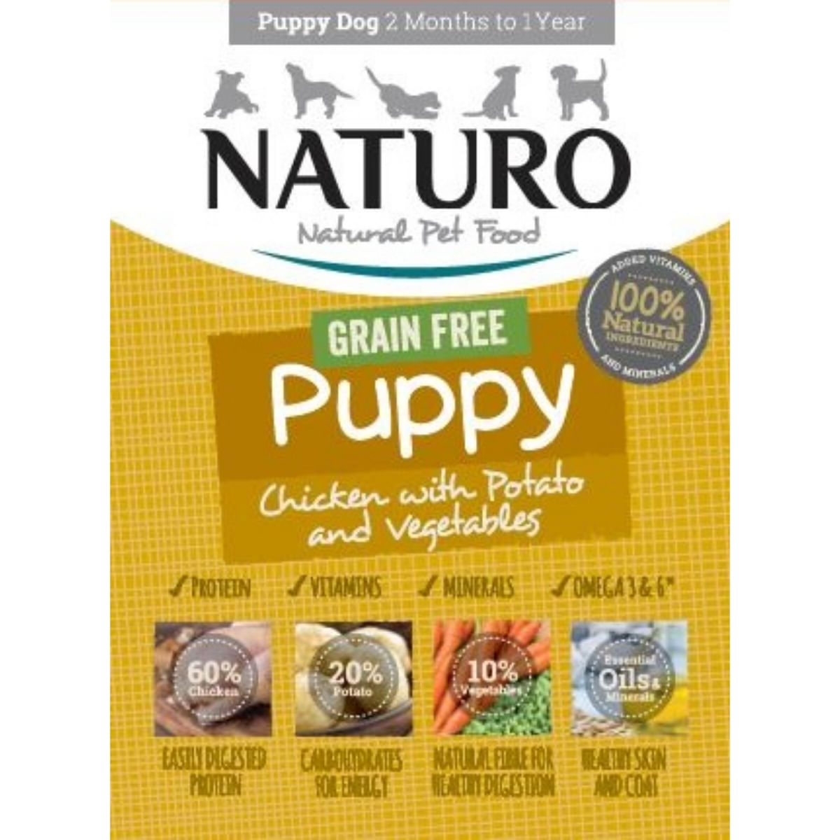 NATURO Grain Free Puppy, XS-S, Pui și Legume, tăviță hrană umedă fără cereale câini junior, (în aspic), 150g - 1 | YEO