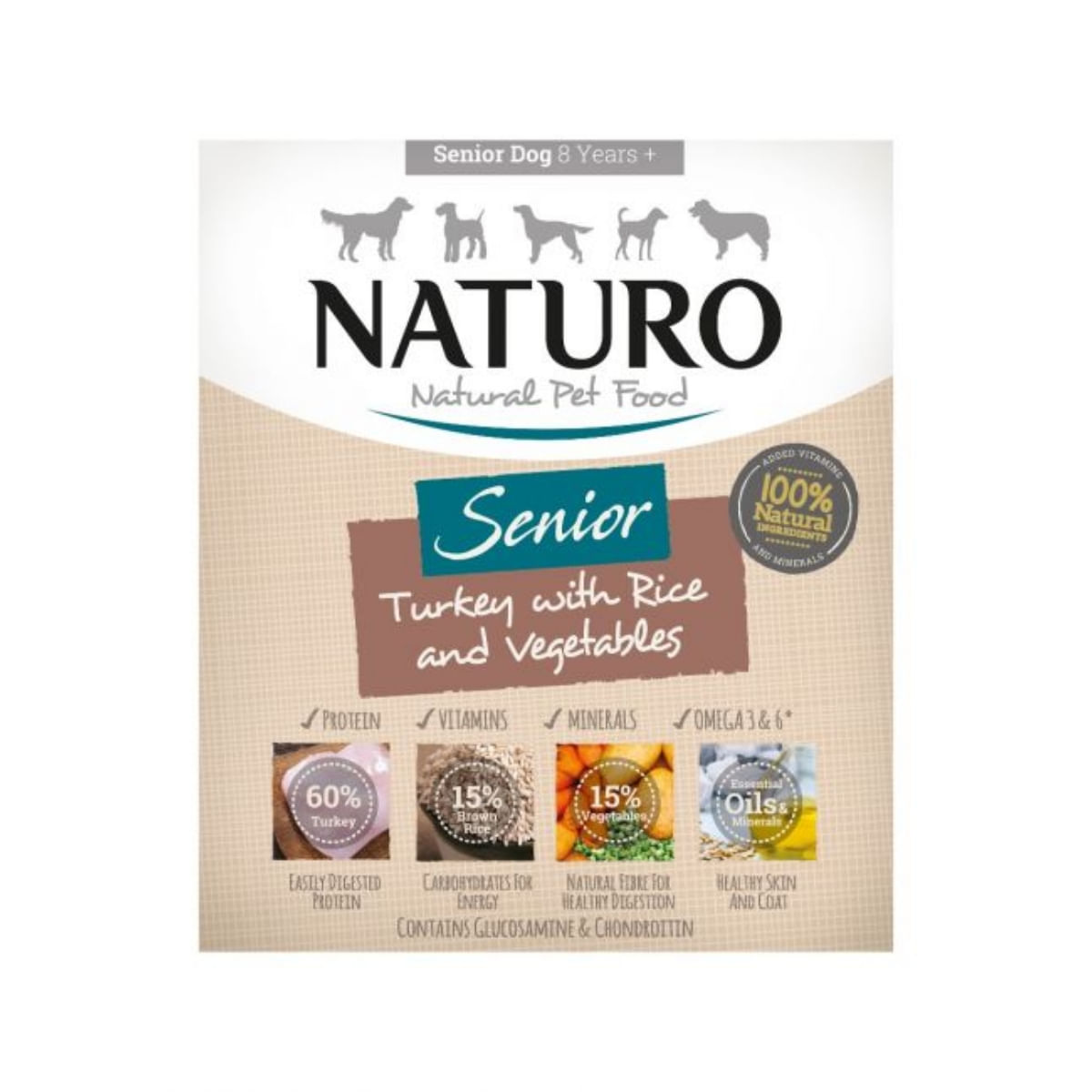 NATURO Low Grain Senior, XS-L, Curcan și Legume, tăviță hrană umedă conținut redus cereale câini senior, (în aspic), 400g