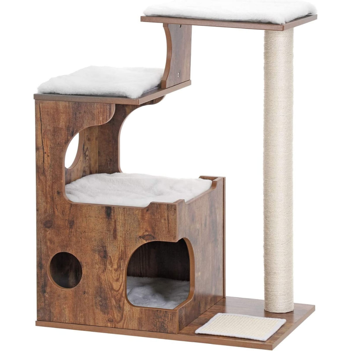 FEANDREA Cat Tree, Ansamblu de Joaca cu turn, pisici, S-M, maro și alb, 66 x 42 x 88 cm