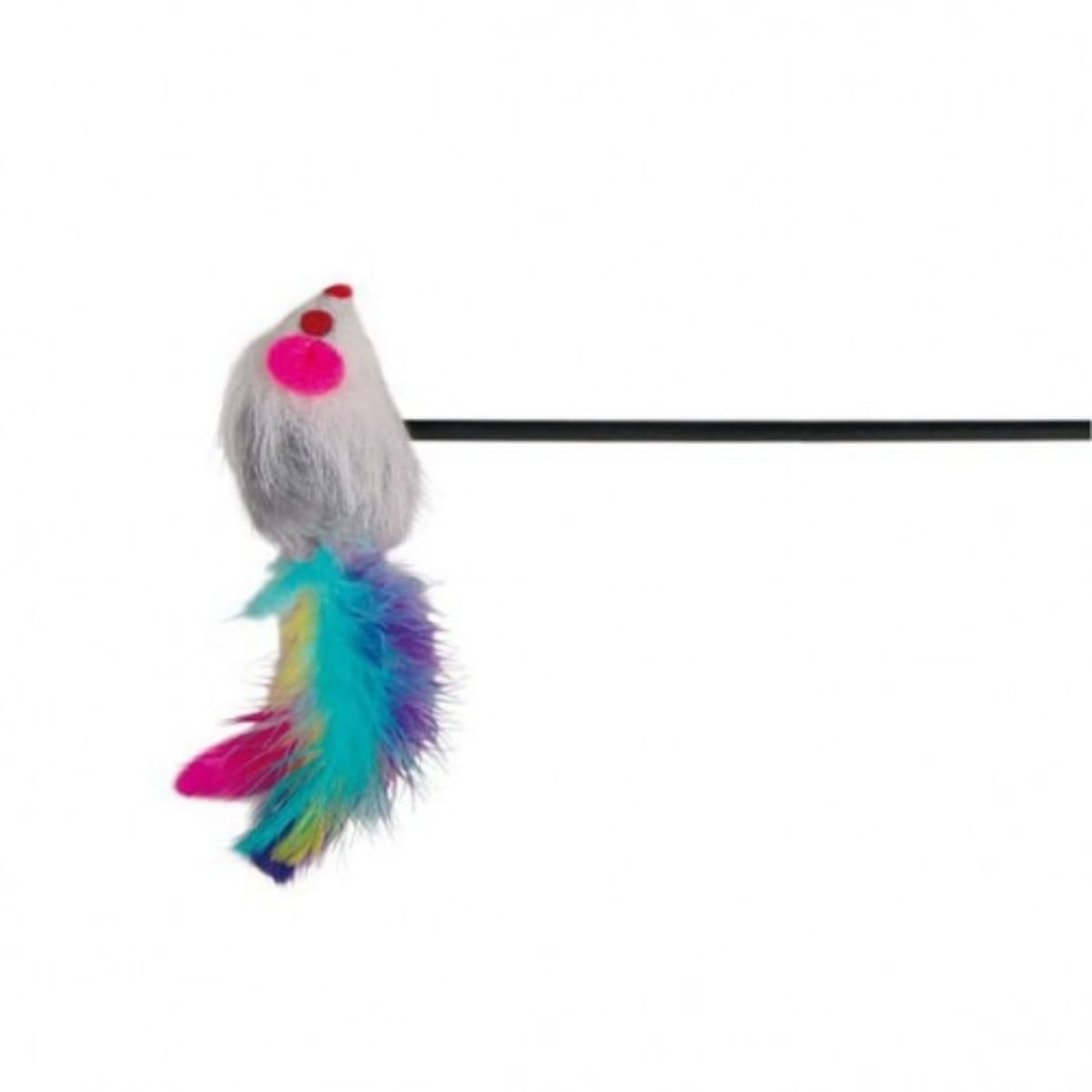 Trixie, undiță șoricel cu pană, jucărie, pisici, pluș, multicolor, 50cm - 1 | YEO