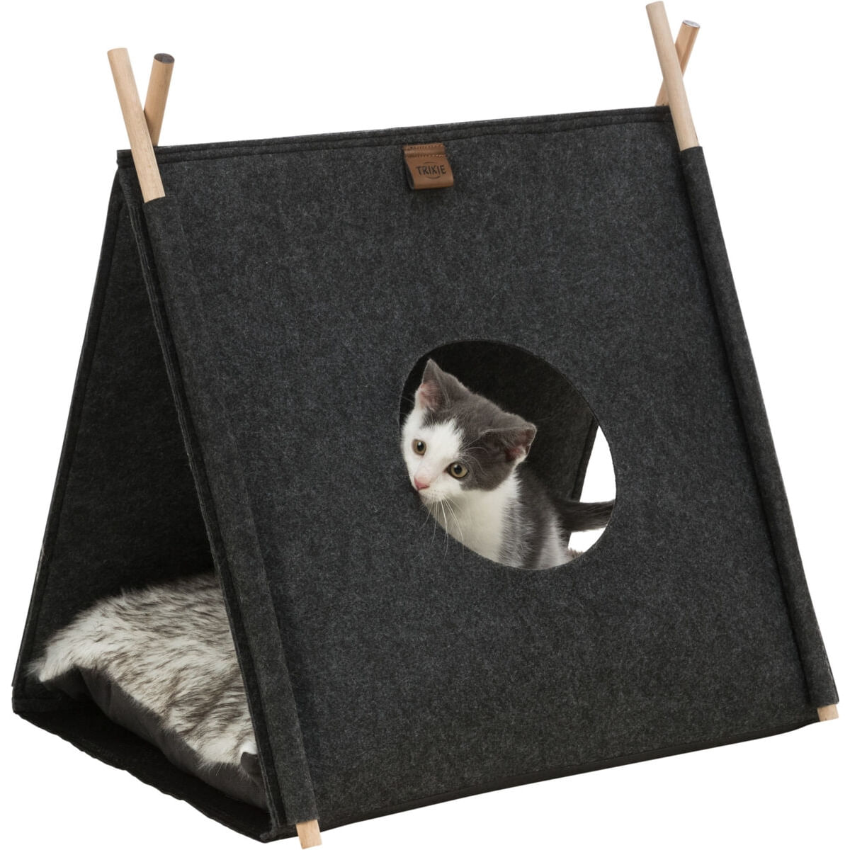 TRIXIE Elfie, căsuța pisici, poliester, husă detașabilă, pernă reversibilă negru și gri, 46x52x50cm