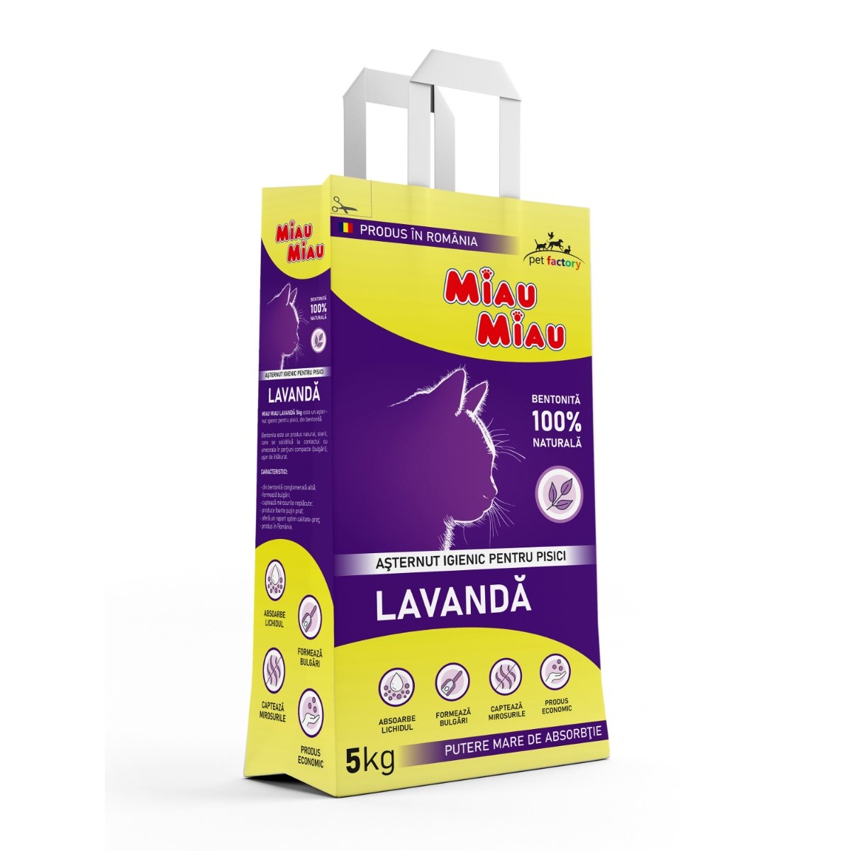 MIAU MIAU, Lavanda, așternut igienic pisici, granule, bentonită, aglomerant, neutralizare mirosuri, 5kg - 1 | YEO