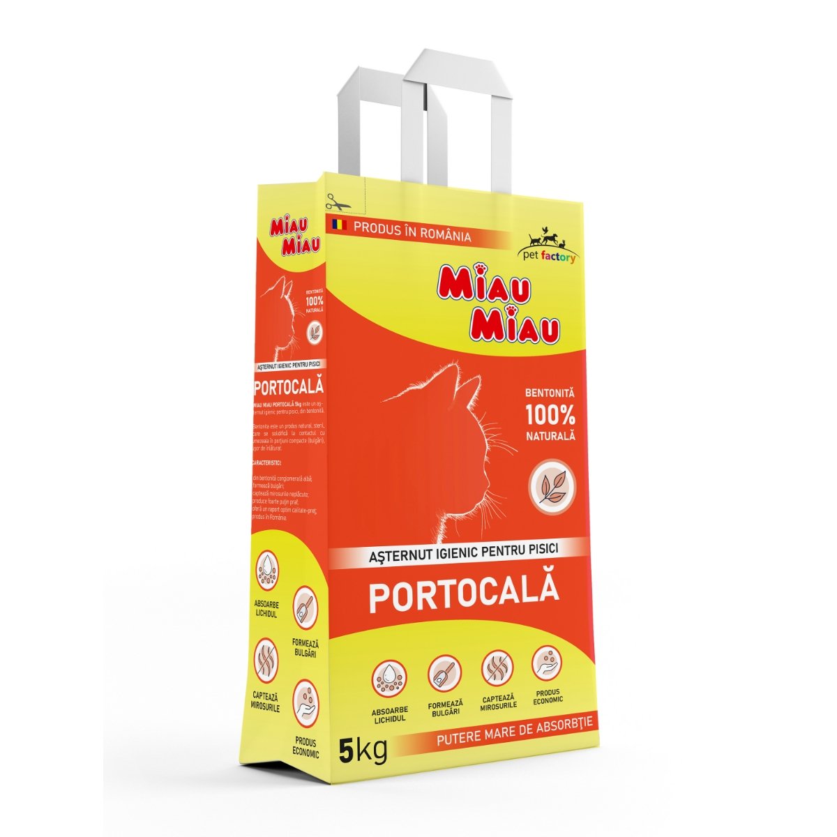 MIAU MIAU, Portocala, așternut igienic pisici, granule, bentonită, aglomerant, neutralizare mirosuri, 5kg - 1 | YEO