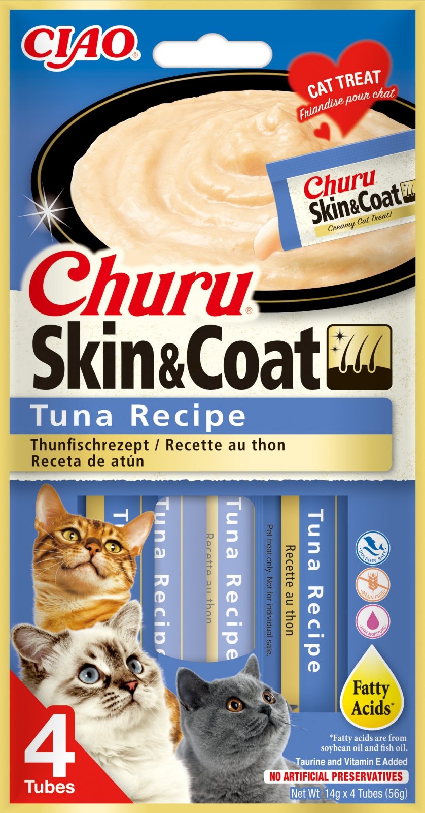 INABA Churu Skin&Coat, Ton, plic recompense funcționale fără cereale pisici, piele & blană, (topping), 56g - 1 | YEO