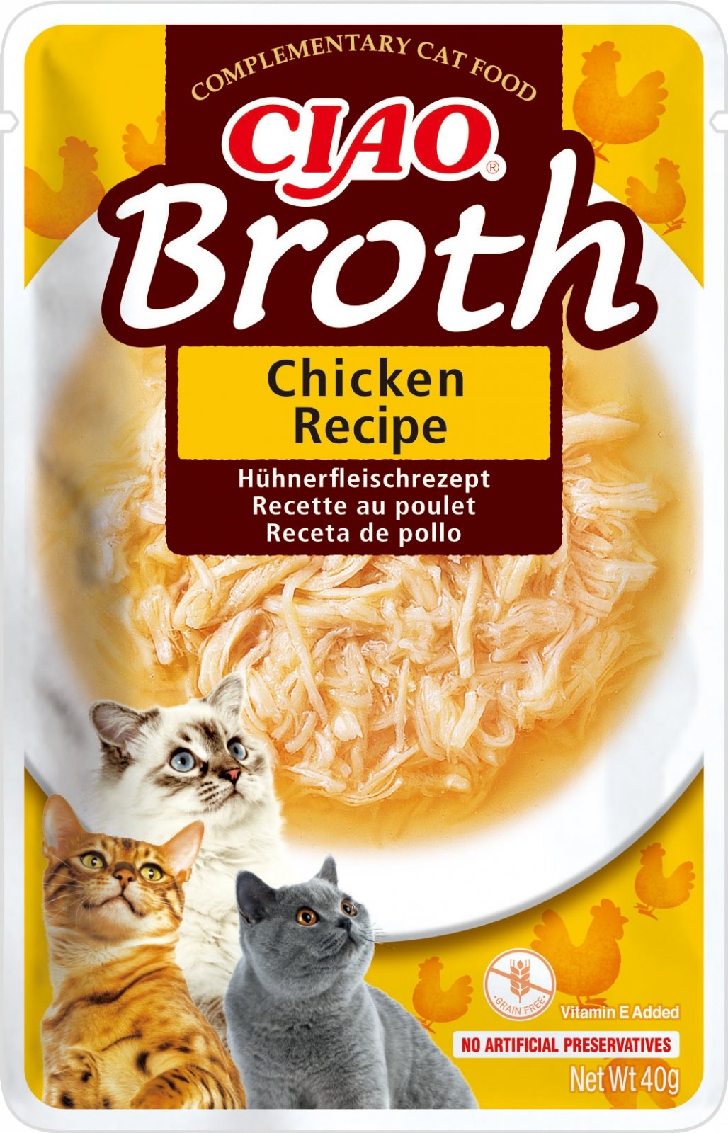 INABA Ciao Broth , Pui, plic hrană umedă fără cereale pisici, (în supă), 40g