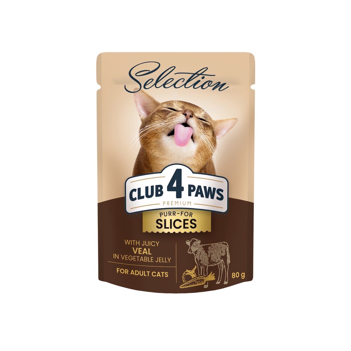 CLUB 4 PAWS Premium Plus Selection, Vită și Legume, plic hrană umedă pisici, (în aspic), 80g - 1 | YEO