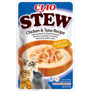 INABA Ciao Stew, Pui și Ton, plic hrană umedă fără cereale pisici, (în sos), 40g