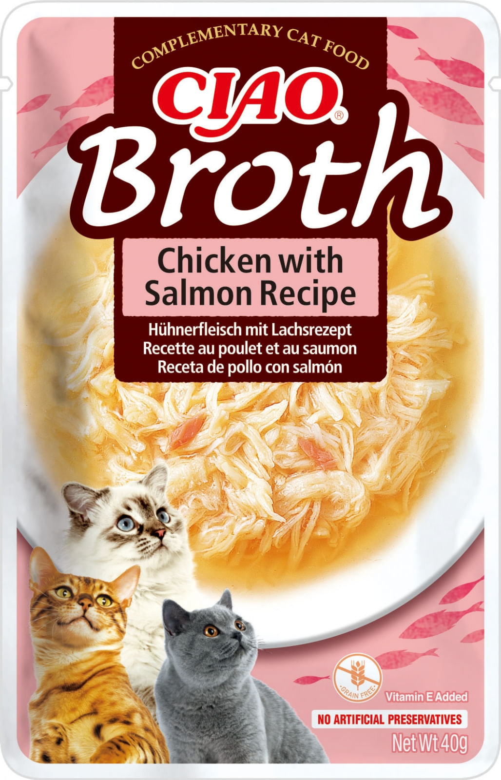 INABA Ciao Broth , Somon, plic hrană umedă fără cereale pisici, (în supă), 40g