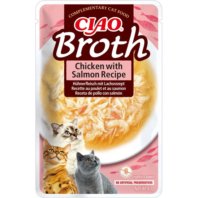 INABA Ciao Broth, Somon, plic hrană umedă fără cereale pisici, (în supă), 40g
