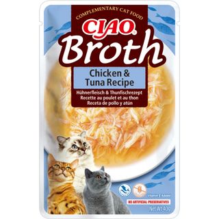 INABA Ciao Broth, Pui și Ton, plic hrană umedă fără cereale pisici, (în supă), 40g