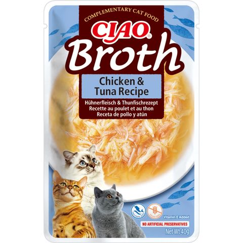 INABA Ciao Broth, Pui și Ton, plic hrană umedă fără cereale pisici, (în supă), 40g