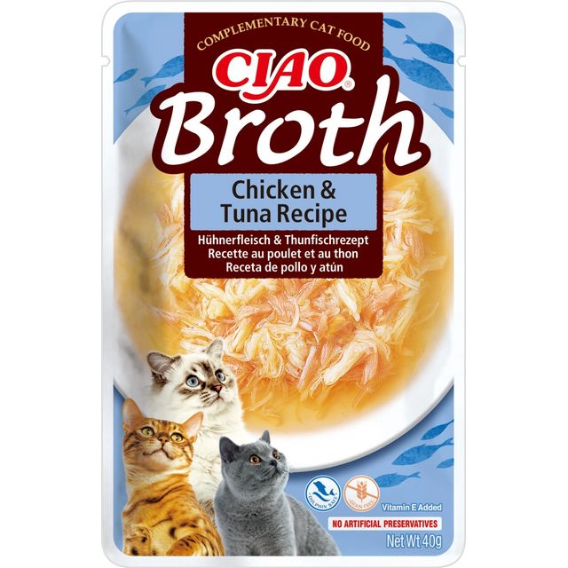 INABA Ciao Broth, Pui și Ton, plic hrană umedă fără cereale pisici, (în supă), 40g