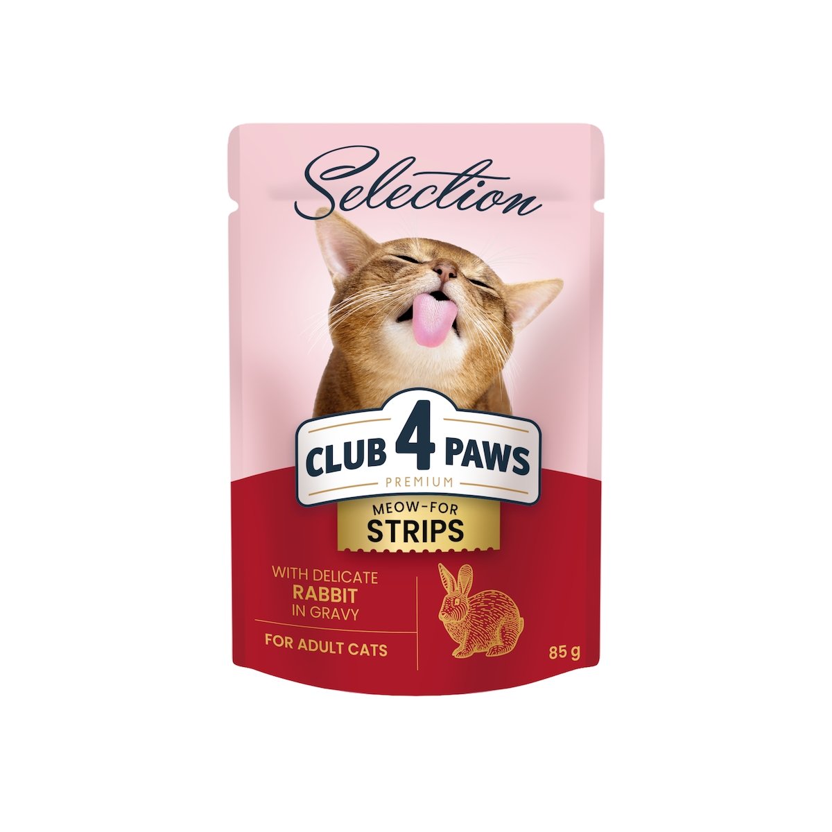 CLUB 4 PAWS Premium Selection Stripsuri, Iepure, plic hrană umedă pisici, (în sos), 85g - 2 | YEO