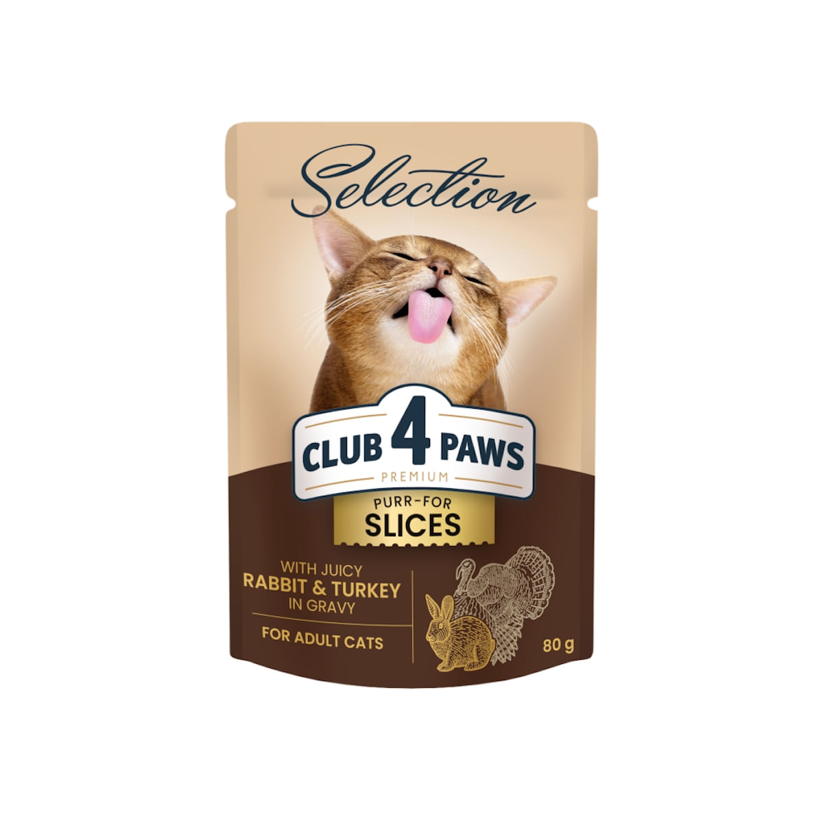 CLUB 4 PAWS Premium Plus Selection, Iepure și Curcan, plic hrană umedă pisici, (în sos), 80g - 3 | YEO