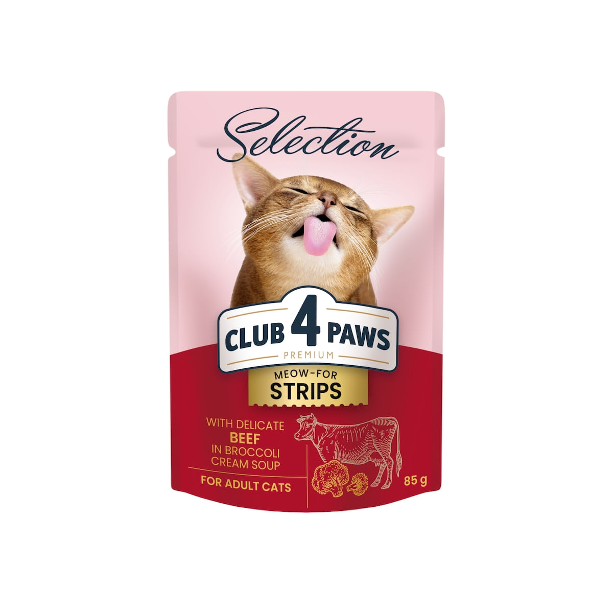 CLUB 4 PAWS Premium Selection Stripsuri, Vită, plic hrană umedă pisici, (în supă), 85g CLUB 4 PAWS Premium Selection Stripsuri, Vită, plic hrană umedă pisici, (în supă), bax,  85g  x 12buc - 1 | YEO