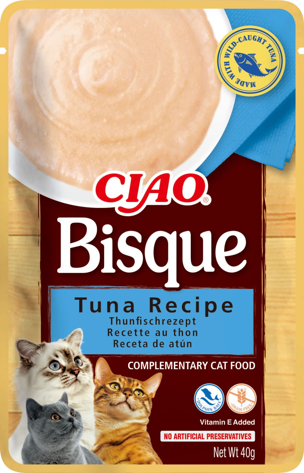 INABA Ciao Bisque, Ton, plic hrană umedă fără cereale pisici, (piure), 40g