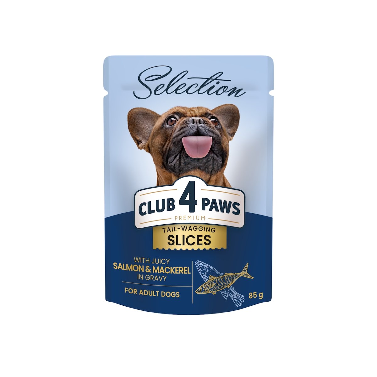 CLUB 4 PAWS Premium Plus Selection, XS-S, Somon și Macrou, plic hrană umedă câini, (în sos), 85g