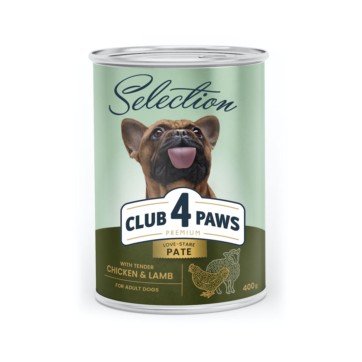 CLUB 4 PAWS Premium , Pui și Miel, conservă hrană umedă câini, (pate), 400g CLUB 4 PAWS Premium , Pui și Miel, conservă hrană umedă câini, (pate), bax, 400g x 12buc