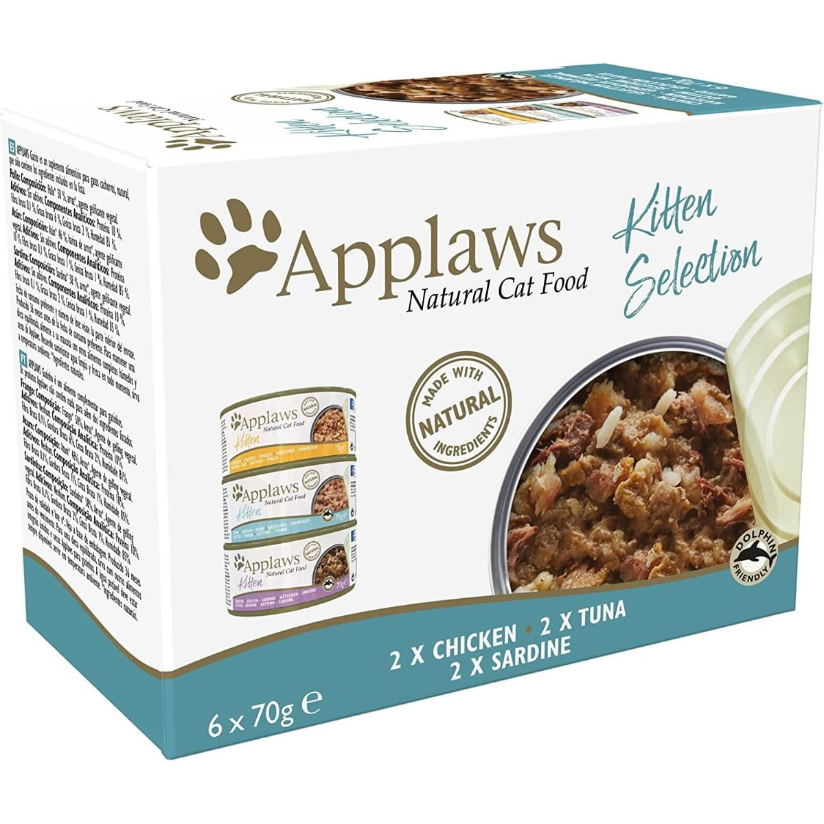 APPLAWS Mixed Selection Multipack, 3 arome (Pui, Ton, Sardine), pachet mixt, conservă hrană umedă pisici junior, 70g x 6