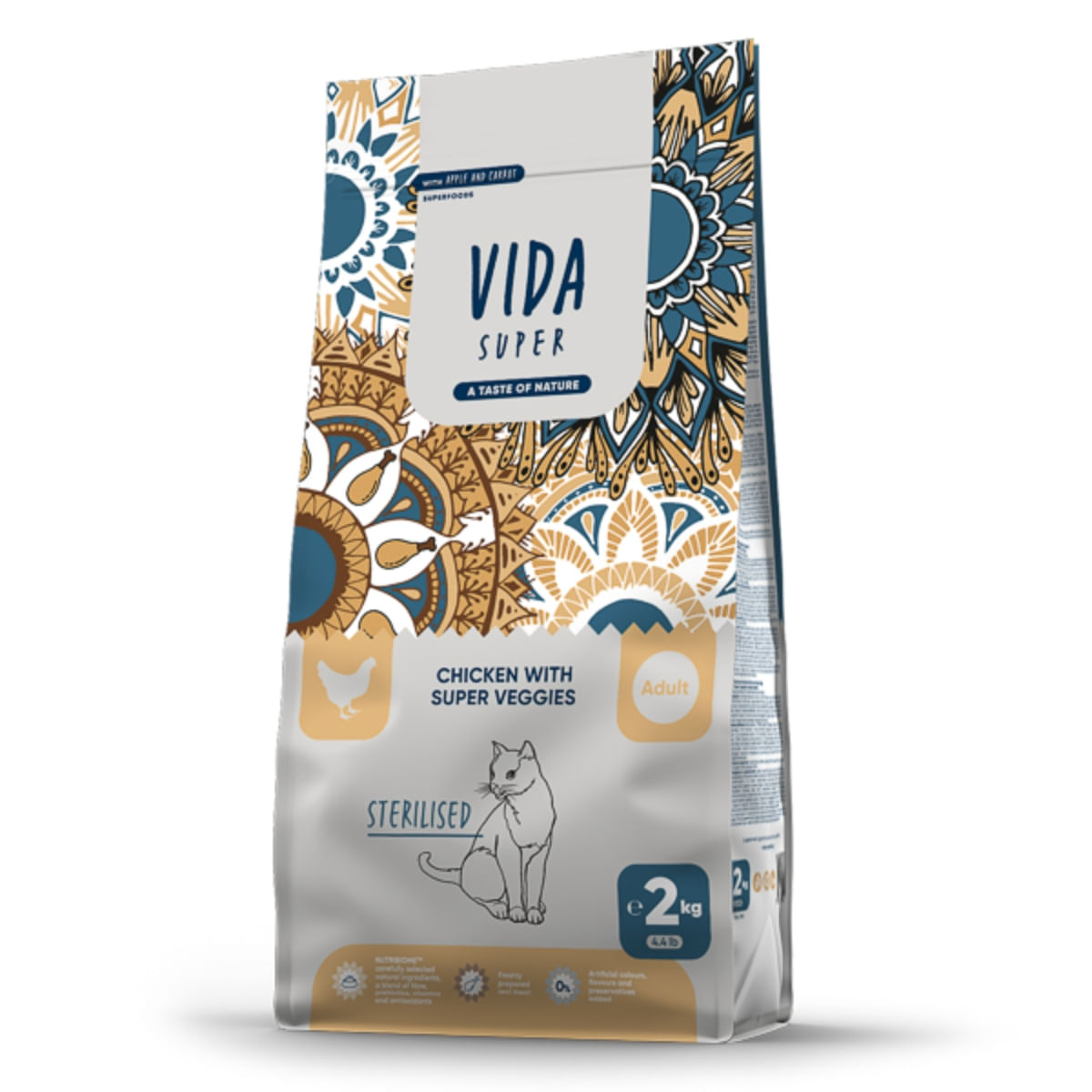 VIDA SUPER Sterilised, Pui și Legume, hrană uscată pisici, 2kg - 1 | YEO