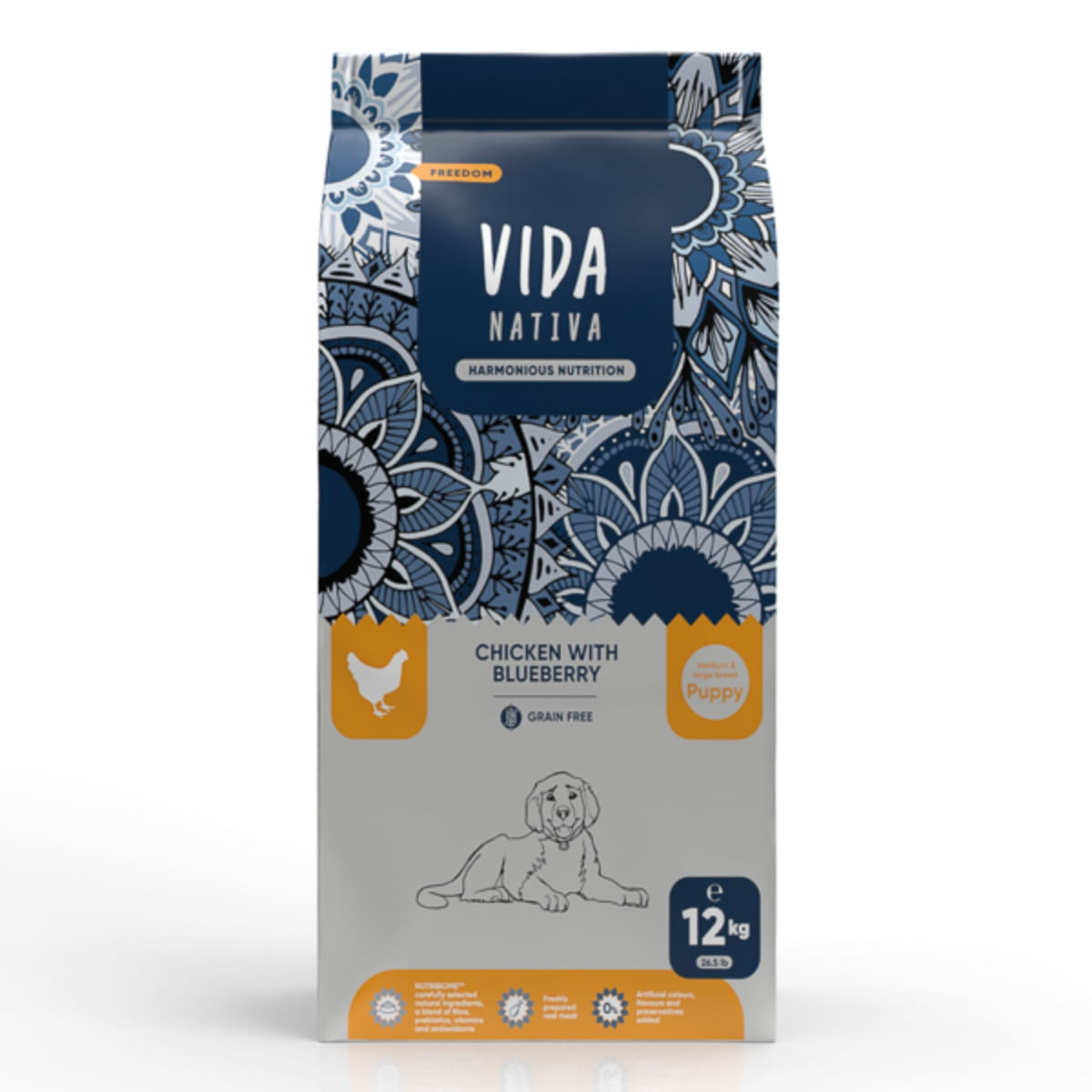 VIDA NATIVA Freedom, M-XL, Pui și afine, hrană uscată fără cereale câini junior, 12kg - 1 | YEO