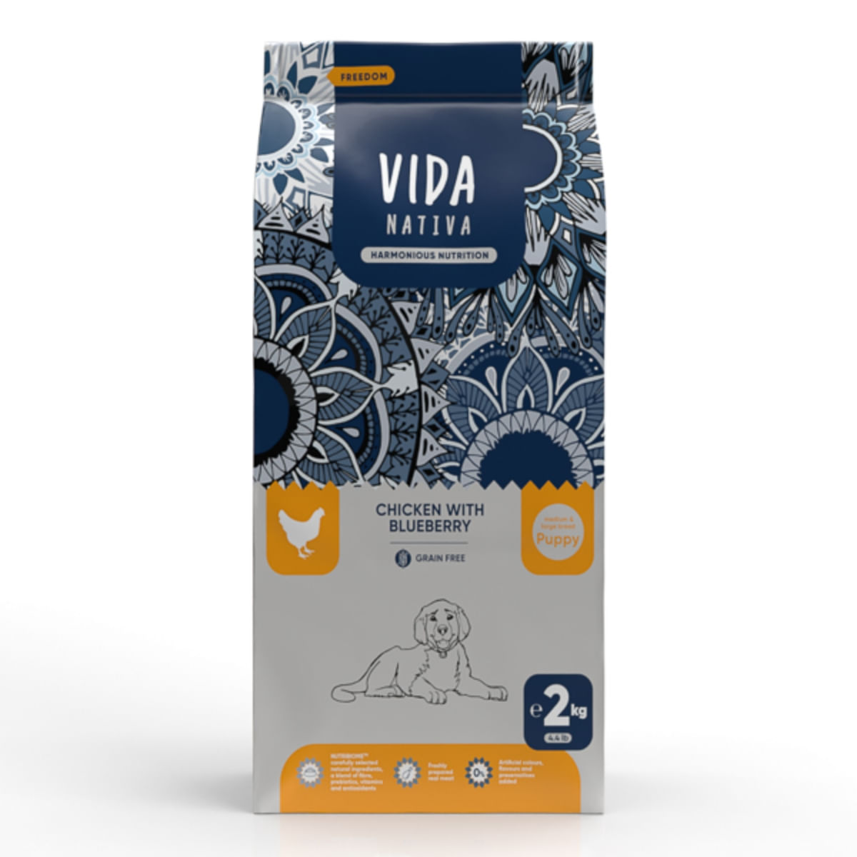 VIDA NATIVA Freedom, M-XL, Pui și afine, hrană uscată fără cereale câini junior, 2kg - 1 | YEO