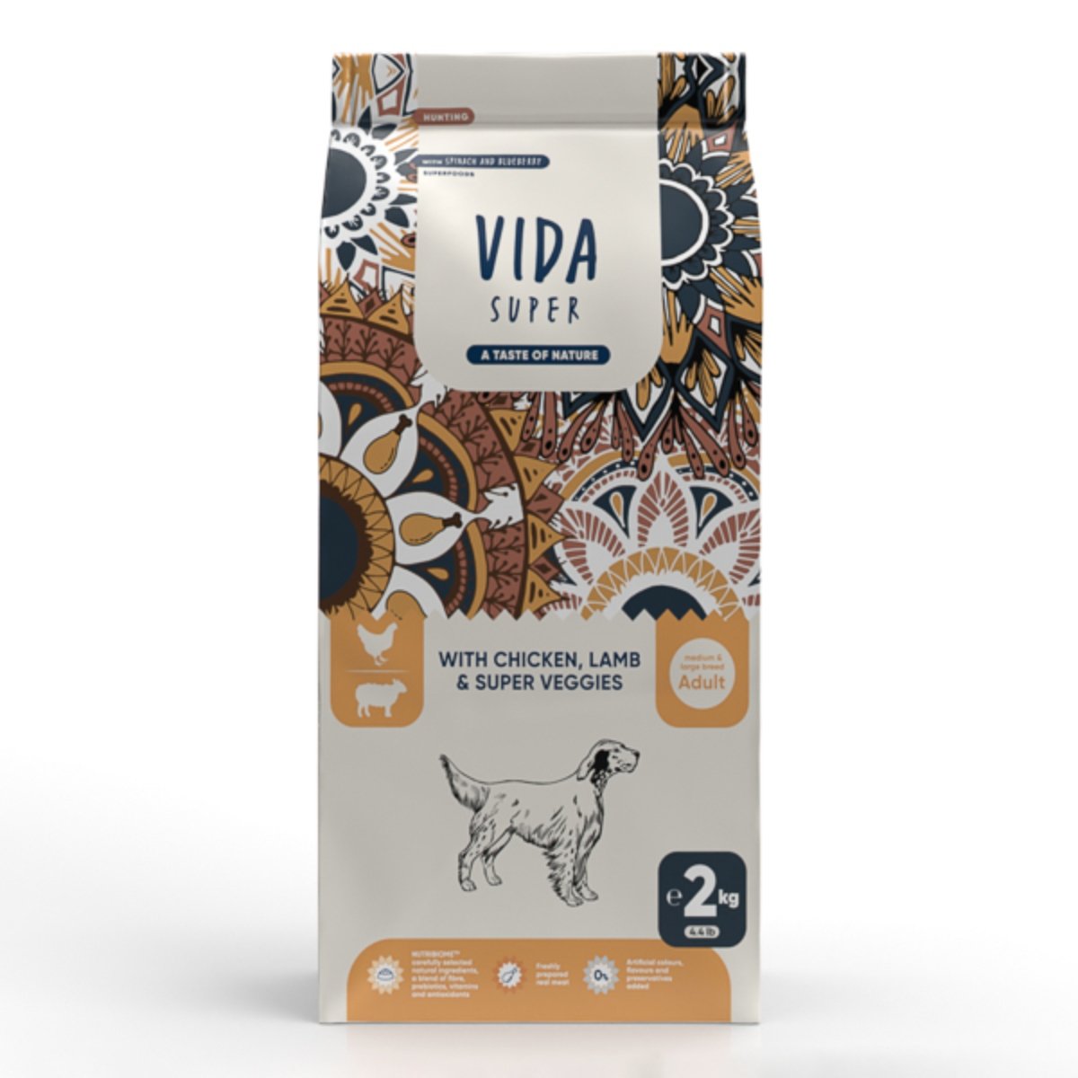 VIDA SUPER Hunting, M-XL, Pui, Miel și Legume, hrană uscată câini, 2kg