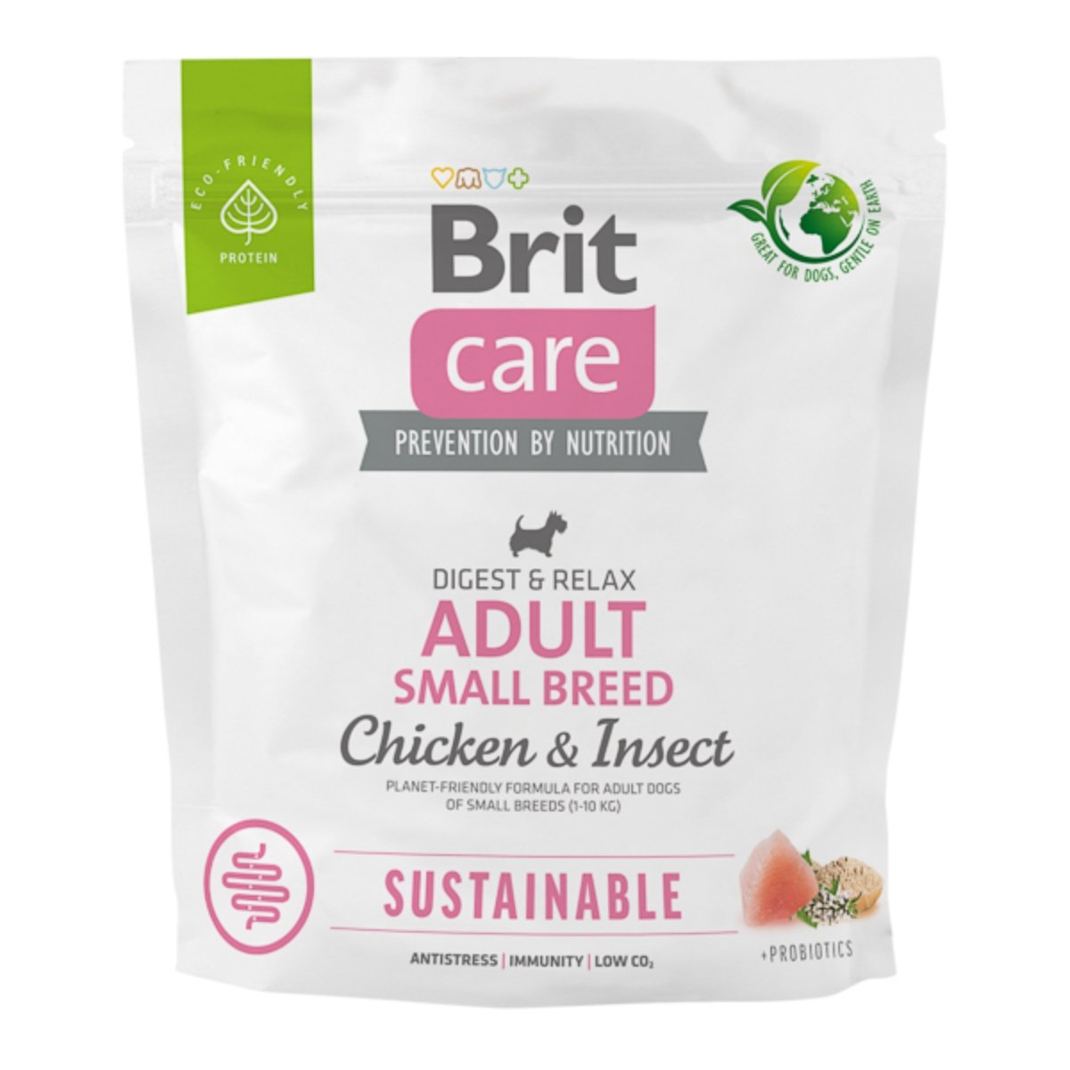 BRIT Care Sustainable, Digest & Relax, XS-S, Pui și Insecte, hrană uscată câini, sistem digestiv BRIT Care Sustainable Adult Small Breed, XS-S, Pui și Insecte, hrană uscată câini, sistem digestiv, 1kg