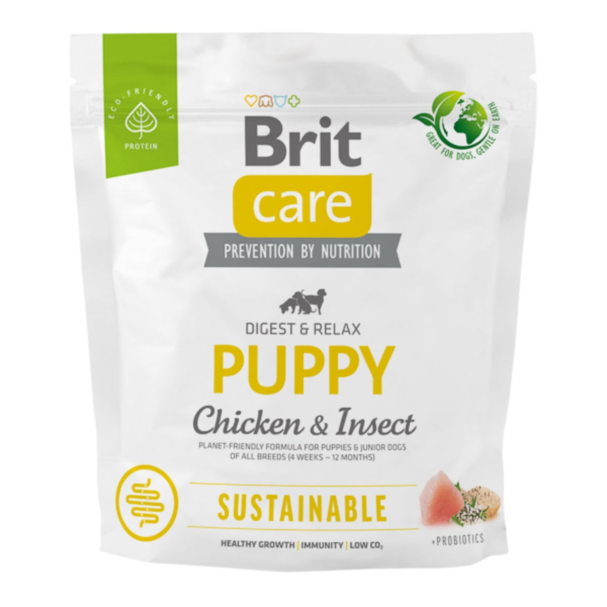 BRIT Care Sustainable, Digest & Relax, XS-XL, Pui și Insecte, hrană uscată câini junior, sistem digestiv BRIT Care Sustainable Puppy, XS-XL, Pui și Insecte, hrană uscată câini junior, sistem digestiv, 1kg