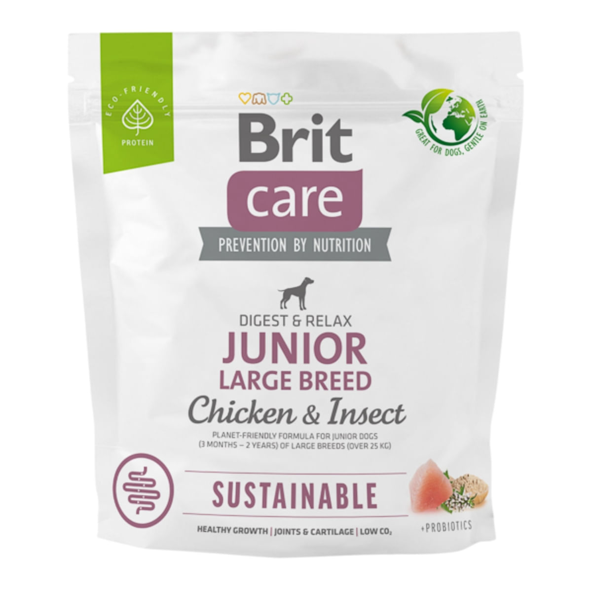 BRIT Care Sustainable, Digest & Relax, L-XL, Pui și Insecte, hrană uscată câini junior, sistem digestiv BRIT Care Sustainable Junior Large Breed, L-XL, Pui și Insecte, hrană uscată câini junior, sistem digestiv, 1kg - 1 | YEO