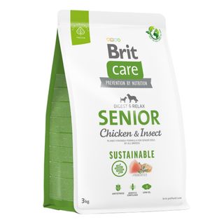 BRIT Care Sustainable Senior, XS-XL, Pui și Insecte, hrană uscată câini senior, sistem digestiv, 3kg