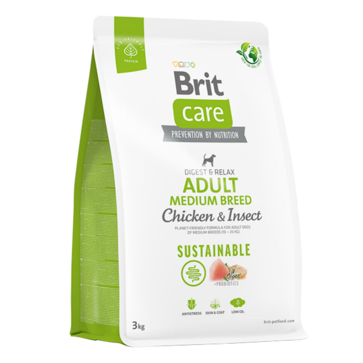 BRIT Care Sustainable, Digest & Relax, M, Pui și Insecte, hrană uscată câini, sistem digestiv BRIT Care Sustainable Adult Medium Breed, M, Pui și Insecte, hrană uscată câini, sistem digestiv, 3kg