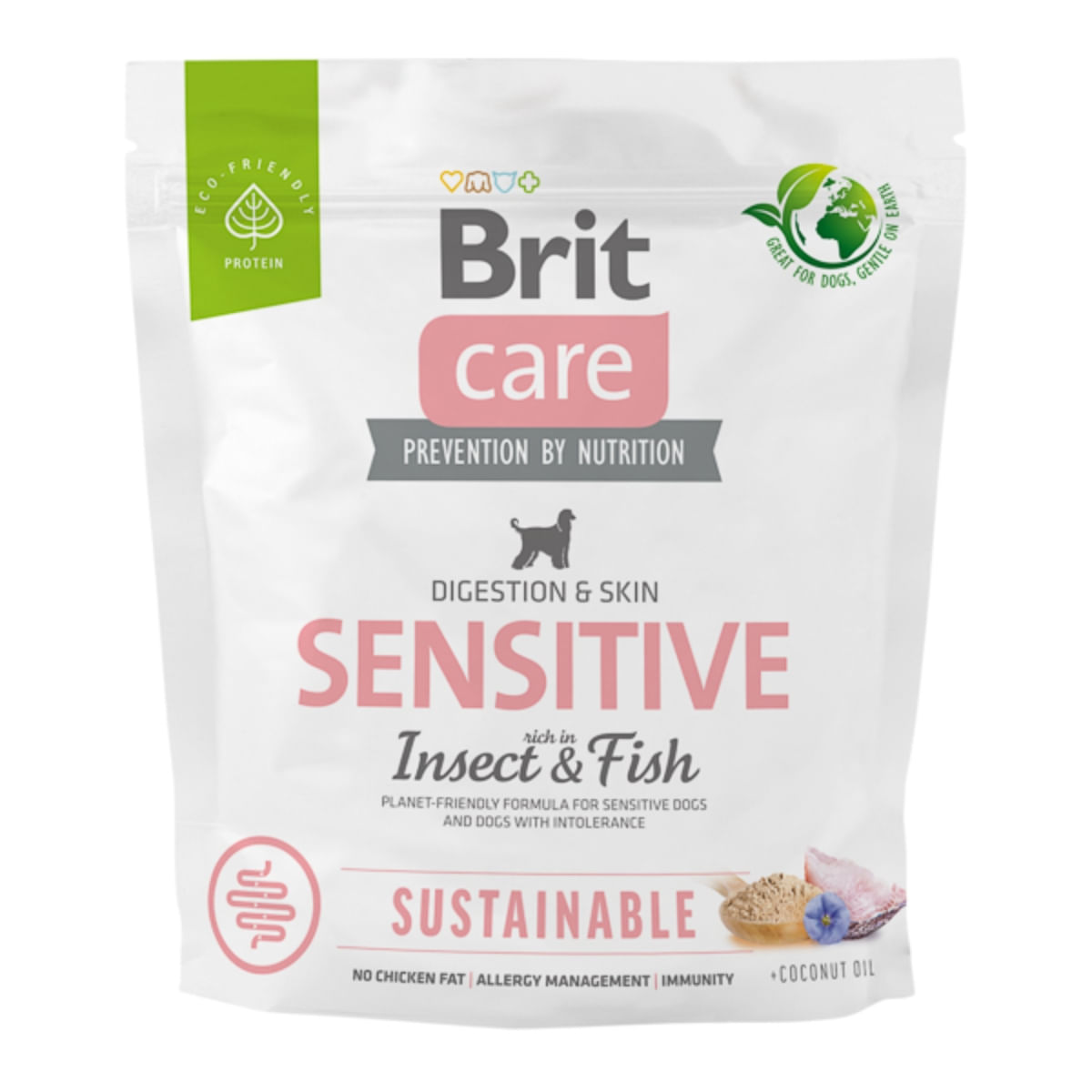 BRIT Care Sustainable Sensitive, XS-XL, Insecte și Pește, hrană uscată câini, piele & blană, sistem digestiv, 1kg