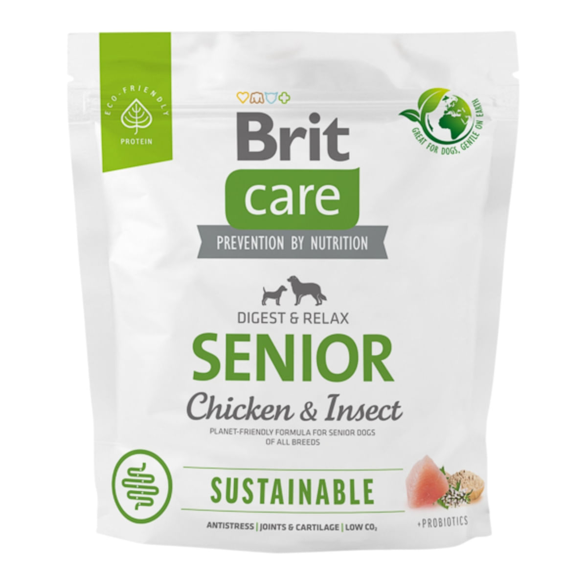 BRIT Care Sustainable, Digest & Relax, XS-XL, Pui și Insecte, hrană uscată câini senior, sistem digestiv BRIT Care Sustainable Senior, XS-XL, Pui și Insecte, hrană uscată câini senior, sistem digestiv, 1kg