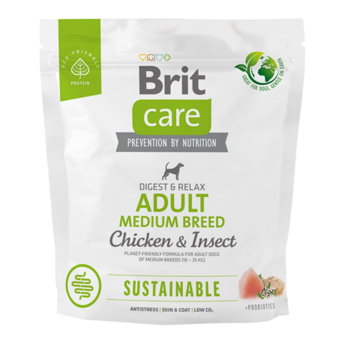 BRIT Care Sustainable, Digest & Relax, M, Pui și Insecte, hrană uscată câini, sistem digestiv BRIT Care Sustainable Adult Medium Breed, M, Pui și Insecte, hrană uscată câini, sistem digestiv, 1kg