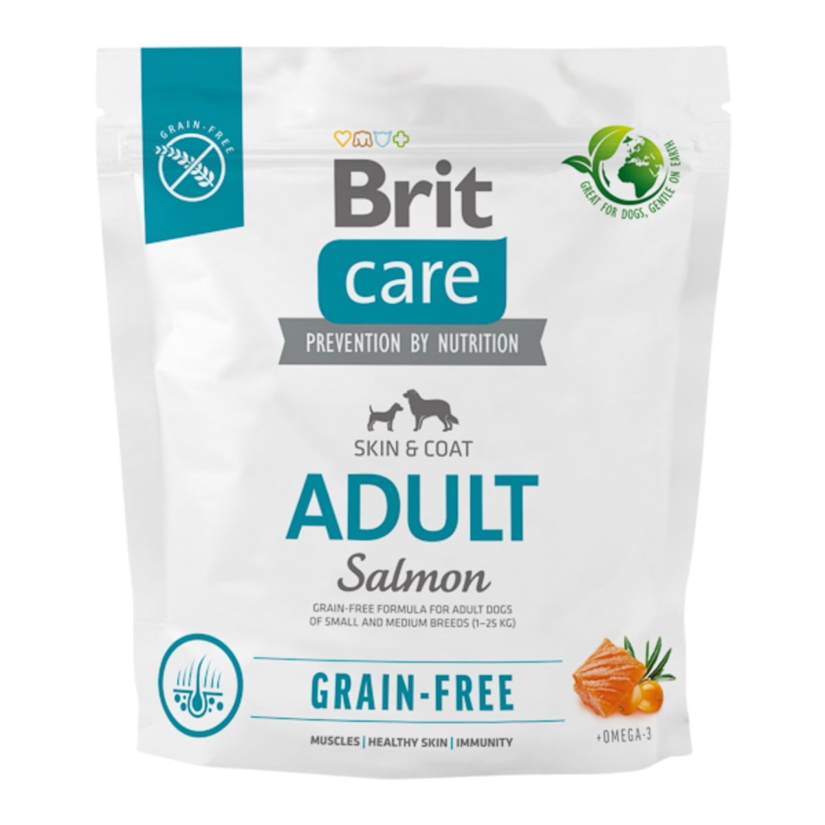 BRIT Care, XS-M, Somon, hrană uscată fără cereale câini, piele & blană BRIT Care Grain-Free Adult, XS-M, Somon, hrană uscată fără cereale câini, piele & blană, 1kg