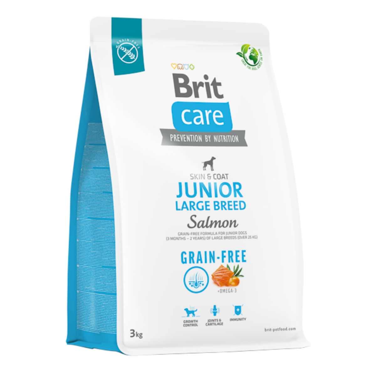 BRIT Care, L-XL, Somon, hrană uscată fără cereale câini junior, piele & blană BRIT Care Grain-Free Junior Large Breed, L-XL, Somon, hrană uscată fără cereale câini junior, piele & blană, 3kg