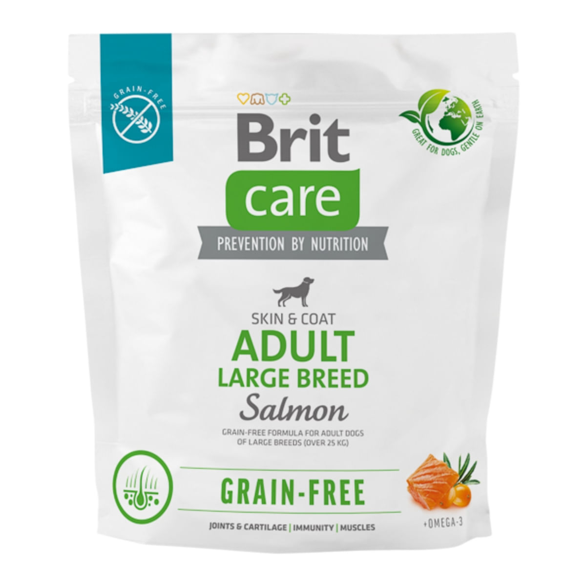 BRIT Care, L-XL, Somon, hrană uscată fără cereale câini, piele & blană BRIT Care Grain-Free Adult Large Breed, L-XL, Somon, hrană uscată fără cereale câini, piele & blană, 1kg