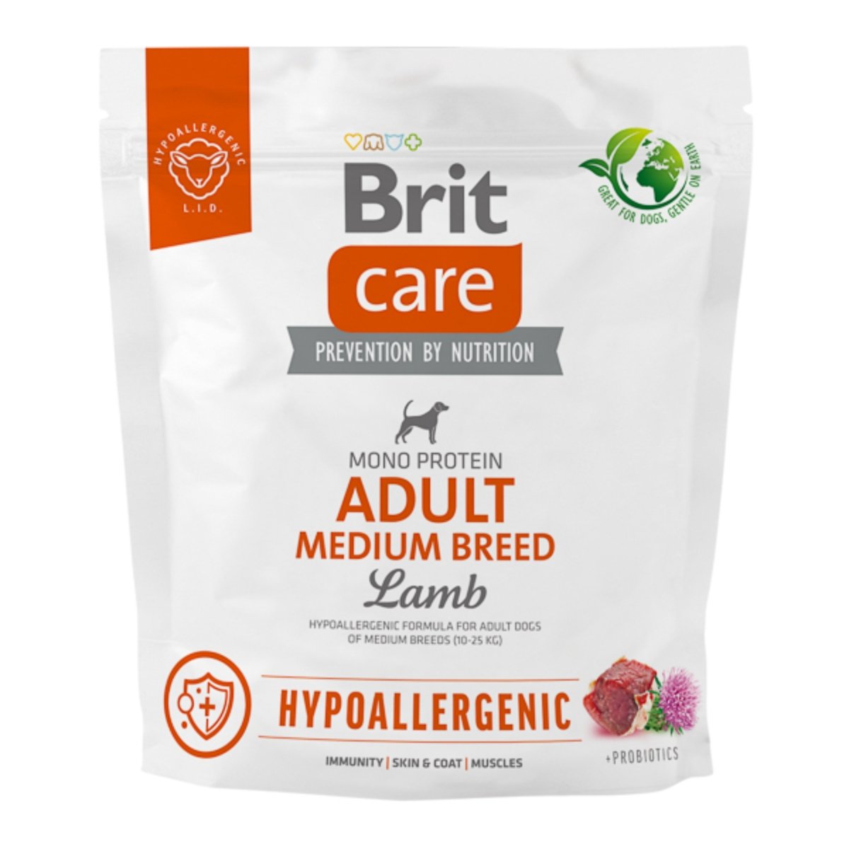 BRIT Care Hypoallergenic, M, Miel, hrană uscată monoproteică câini, sistem imunitar & alergii BRIT Care Hypoallergenic Adult Medium Breed, M, Miel, hrană uscată monoproteică câini, sistem imunitar & alergii, 1kg