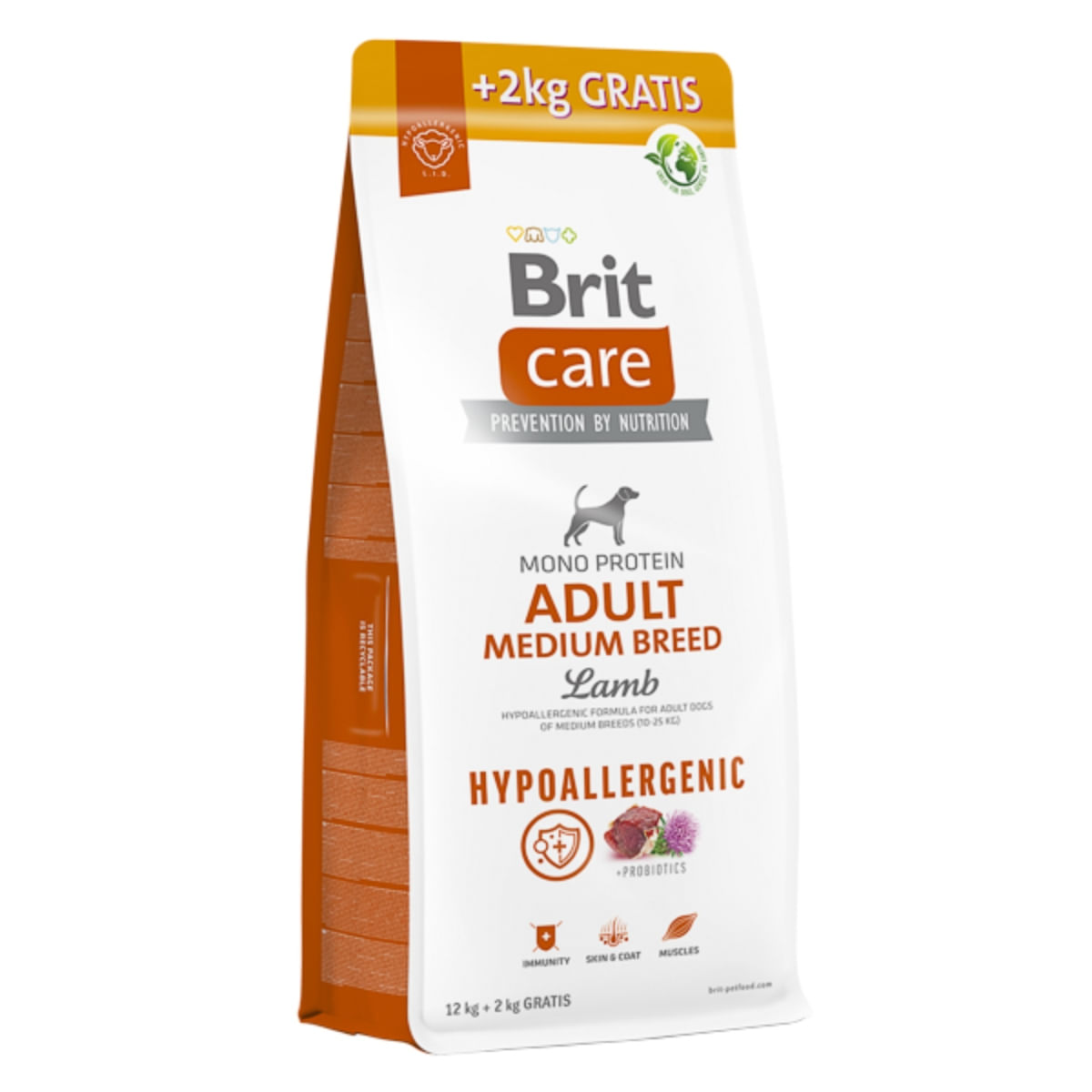 BRIT Care Hypoallergenic, M, Miel, hrană uscată monoproteică câini, sistem imunitar & alergii BRIT Care Hypoallergenic Adult Medium Breed, M, Miel, hrană uscată monoproteică câini, sistem imunitar & alergii, 12kg + 2kg GRATUIT